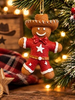 Cowboy Gingerbread Christmas Tree Ornament Western Holiday Decor